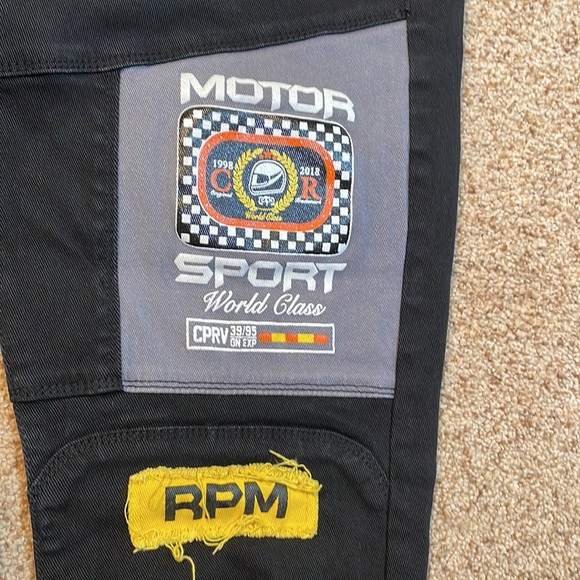 Copper Rivet Motor Sport Patch Black Jeans 36x32 - Picture 7 of 12